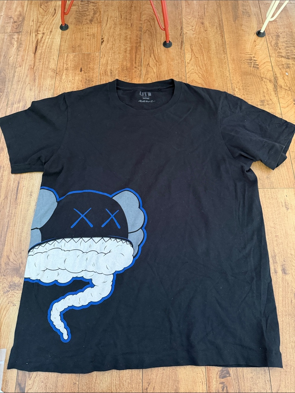 KAWS Black Tee with Gray Neck Print